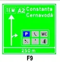 Presemnalizare pe autostradă pentru spațiu de servicii